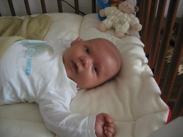 Merijn in z'n bed - 2, geplaatst door papa Boudewijn op 2004-07-27