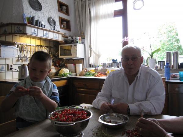 Merijn en Opa samen bessen eten!, geplaatst door mama Lizanne op 2009-06-11