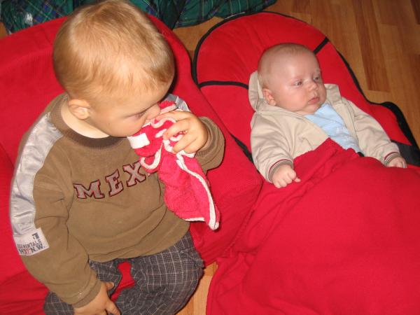 Merijn en Jessen samen de Teletubbies kijken., geplaatst door mama Lizanne op 2005-11-11